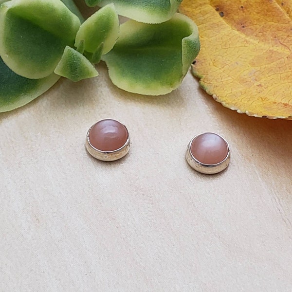 SoCute925 5mm Pink Moonstone Stud Earrings | Moonstone Post Earrings | Sterling Silver Stud Earrings | Small Pink Stone Earrings Made in USA