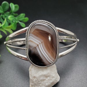 AAC #026 | Big Banded Agate Bracelet Cuff | Sterling Silver Banded Agate Jewelry | Healing Agate Cuff Bracelet | Big Lovely Bracelet For Her
