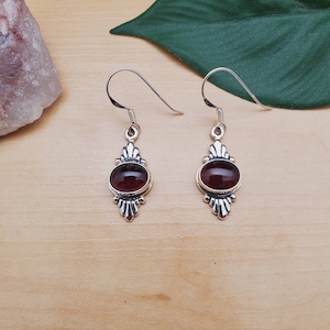 SoCute925 Dainty Red Garnet Earrings | Red Garnet Dangle Earrings | Sterling Silver Hook Earrings | Garnet Southwest Earrings | Made in USA