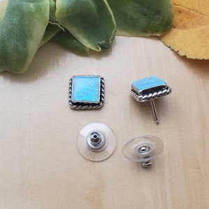 SoCute925 8mm Square Blue Opal Post Earrings | Blue Opal Stud Earrings | Sterling Silver Posts | Square Dainty Blue Opal Jewelry Made in USA