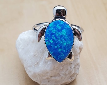 SoCute925 Sea Turtle Ring Size 6.5us | Sterling Silver Dark Blue Opal Ring | Dark Blue Opal Sea Turtle Ring | Sea Turtle Ring | Made in USA
