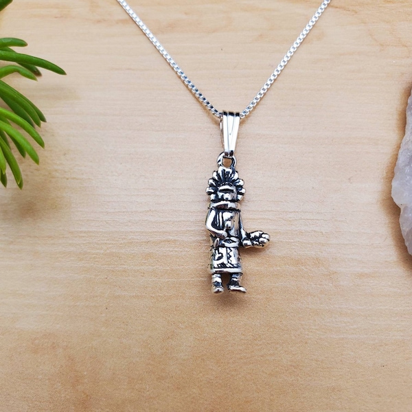SoCute925 Kachina Necklace Pendant With Silver Box Chain Necklace 18" | Sterling Silver Kachina Doll Necklace | Kachina Jewelry Made in USA