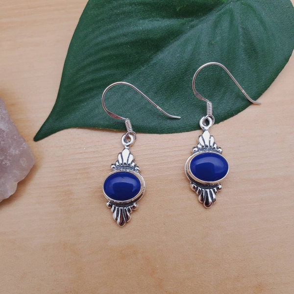 SoCute925 Dainty Blue Lapis Earrings | Small Lapis Dangle Earrings | Sterling Silver Hook Earrings | Blue Southwest Earrings | Made in USA