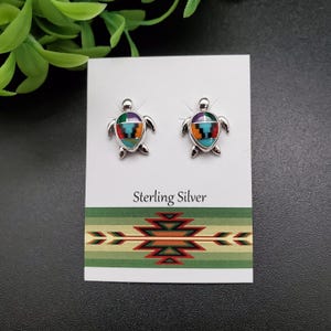 SoCute925 Sea Turtle Studs | Sterling Silver Stud Earrings | Sea Life Jewelry | Turtle Inlay Studs | Colorful Inlay Studs | Multicolor Studs
