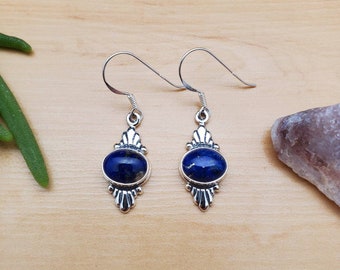 SoCute925 Dainty Lapis Earrings | Blue Lapis Dangle Earrings | Southwestern Jewelry | Sterling Silver Dangles Blue Lapis Jewelry Made in USA