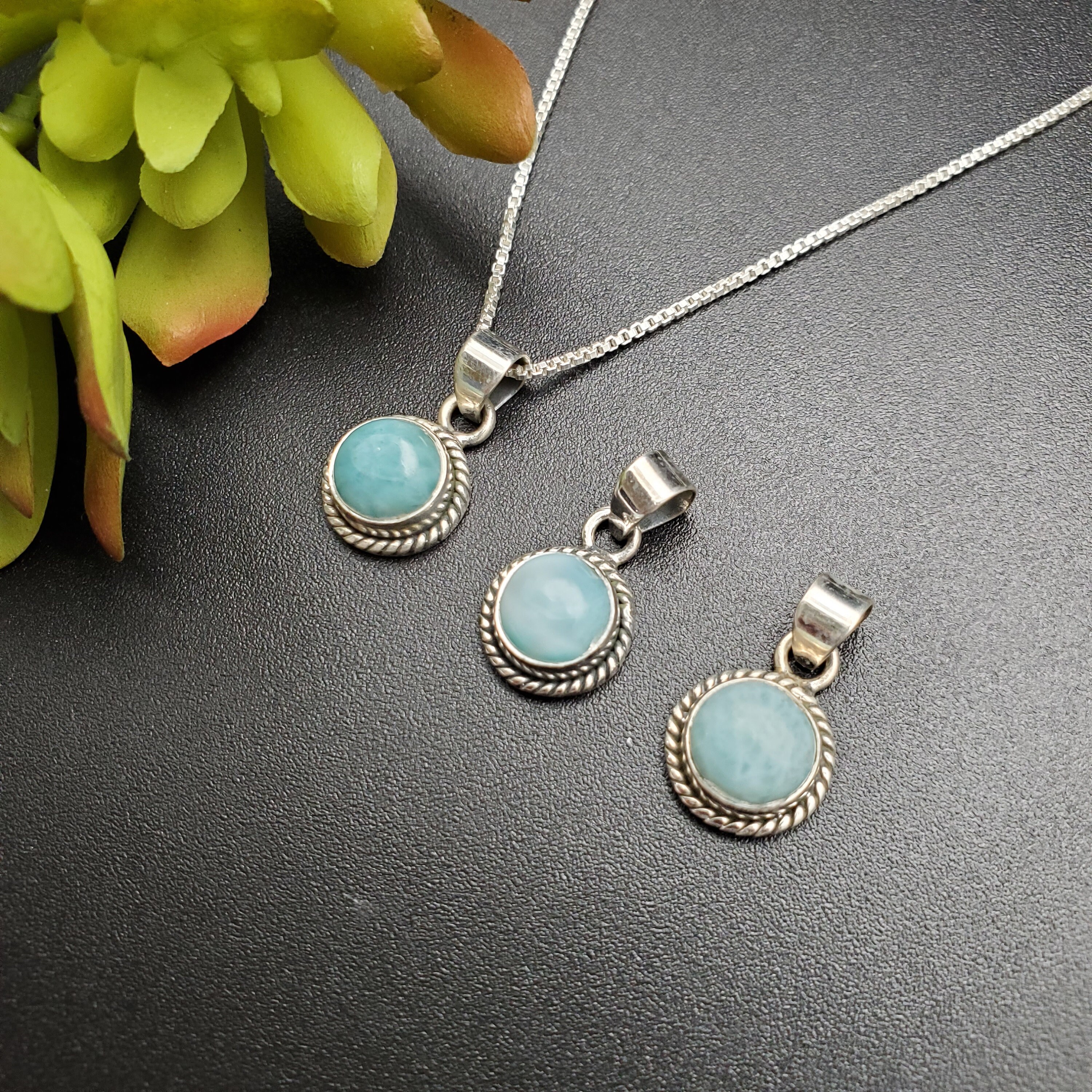 STN #254 | Small 8mm Dainty Blue Larimar Necklace Pendant With