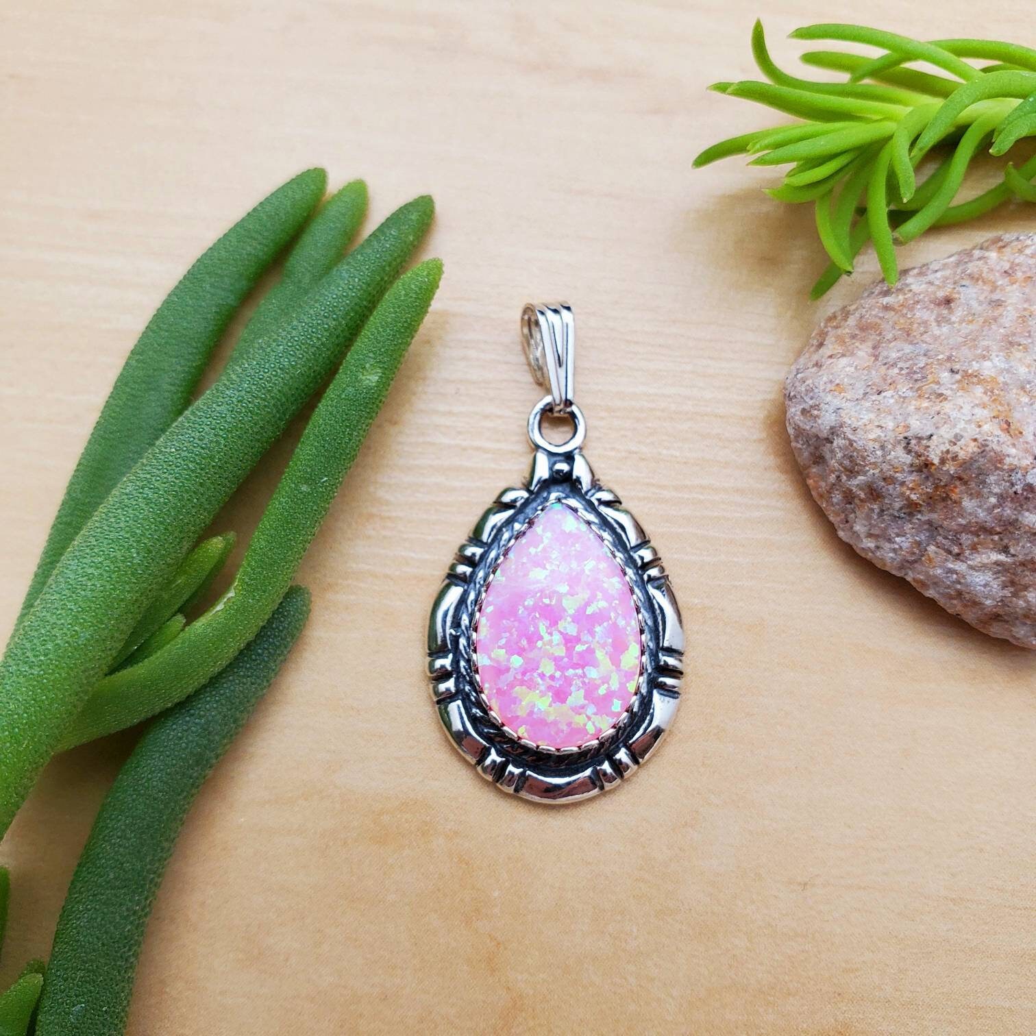 ★ROSEMONT★ Silver Pink Opal Earrings Necklace Set La Vie E Lovely Pink Opal Necklace Pendant | Light Pink Opal Necklace