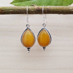 SoCute925 Large Yellow Agate Earrings | Sterling Silver Agate Dangle Earrings | Simple Dainty Earrings | Gift Ideas | For Her | Made in USA