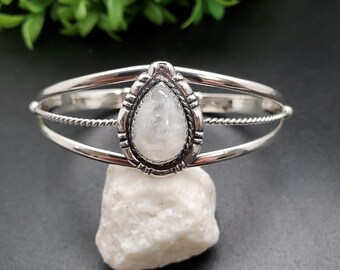 STN #C340 | Regenbogen Mondstein Manschette Armband | Sterling Silber Teardrop Manschette Armband | Mondstein Armspange |  Mondstein Südwesten Armband