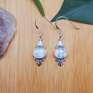 SoCute925 Dainty White Buffalo Turquoise Dangle Earrings | Sterling Silver Turquoise Southwest Earrings | White Turquoise Boho Earrings