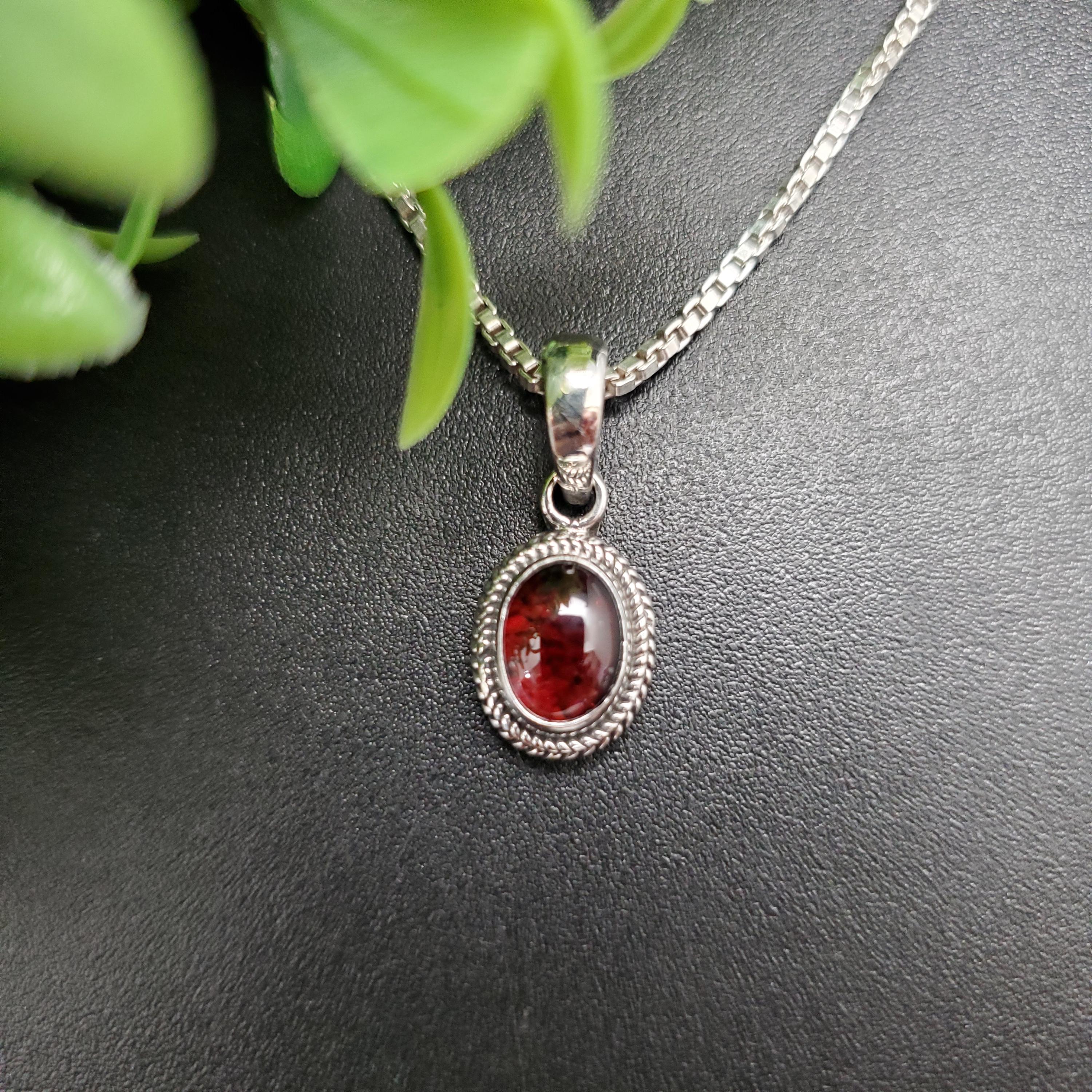 Buy STN #48 6x8mm Oval Red Garnet Necklace Pendant With Silver