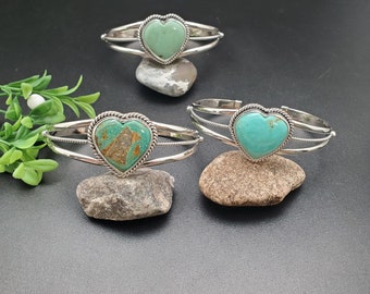 ハート　ターコイズ　バングル AAC #009 | ロイストン ターコイズ ハート ブレスレット カフ