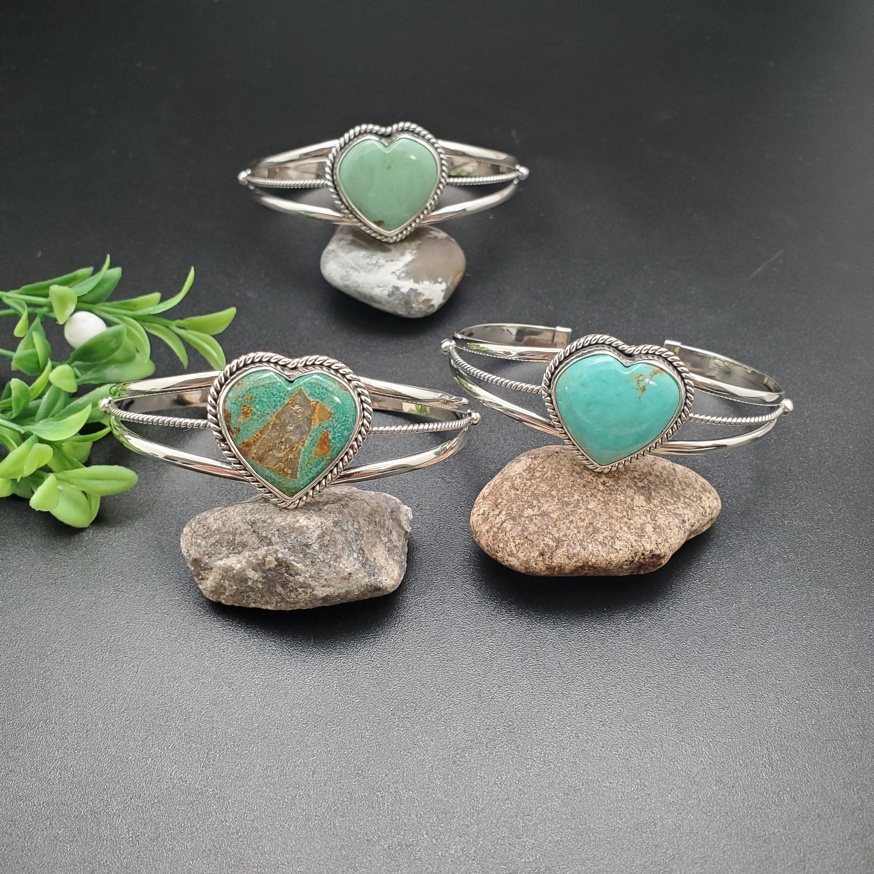 AAC #009 | ロイストン ターコイズ ハート ブレスレット カフ