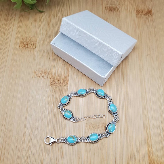 Socute925 Kingman Turquoise Bracelet | Oval Shape Sterling Silver