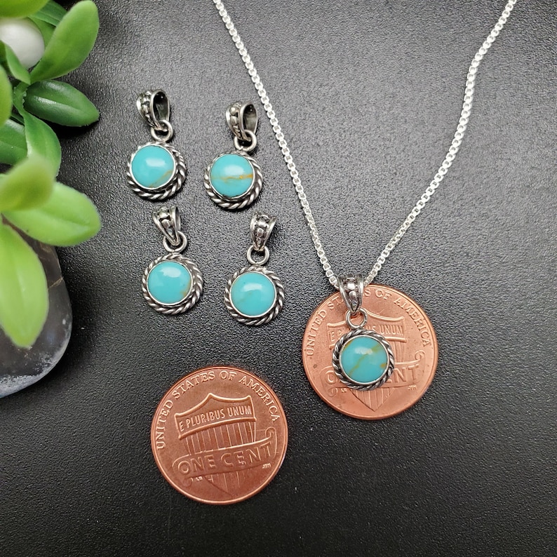 STN 64 Small Handmade 6mm Round Kingman Turquoise Necklace Pendant With Silver Chain Sterling Silver Turquoise Pendant Tiny Pendant image 6