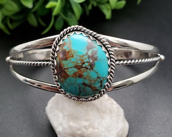STN #C198 | Dainty Number 8 Turquoise Cuff Bracelet | Sterling Silver Turquoise Bracelet Cuff | Dainty Turquoise Jewelry | Gift For Her