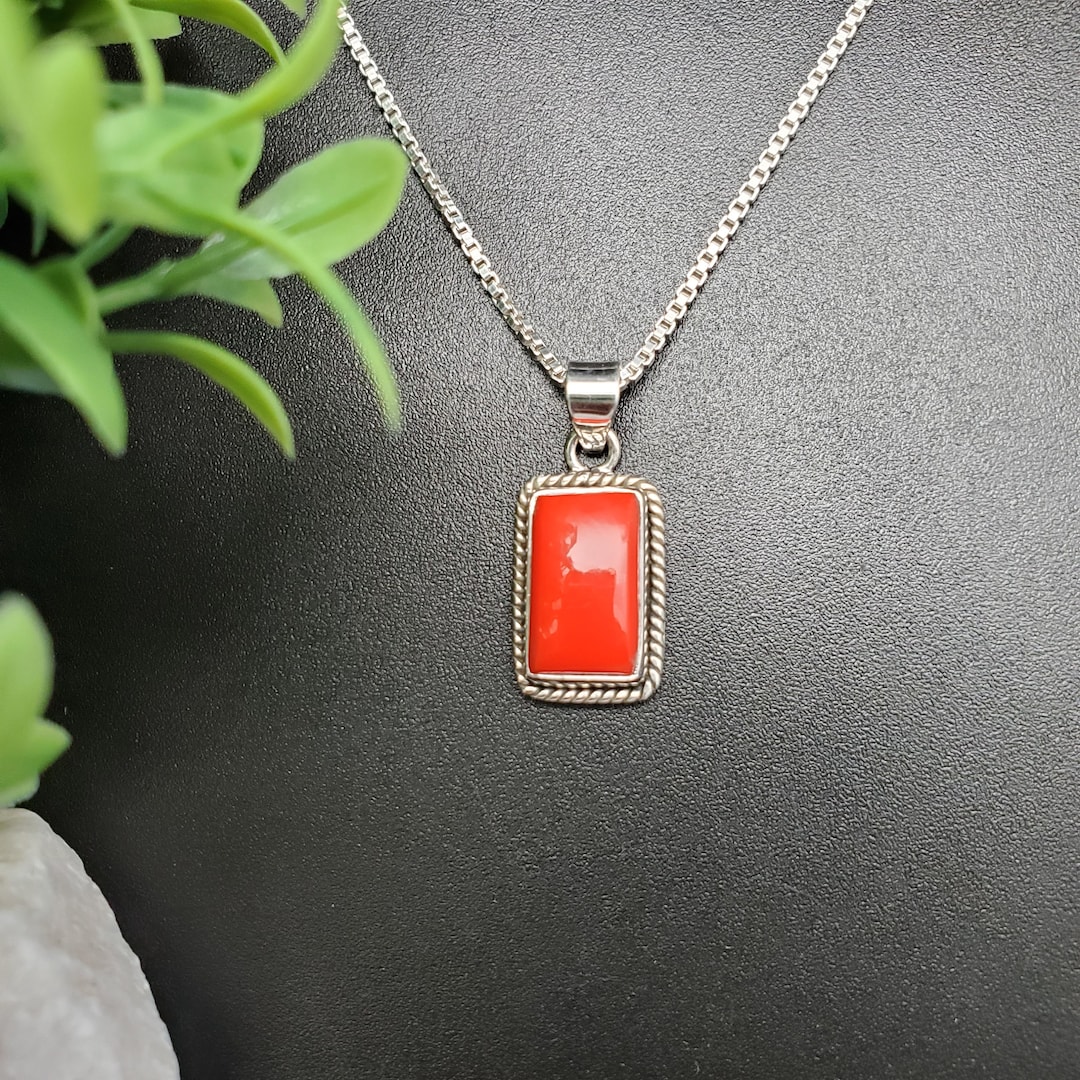 STN #265 | 8x14mm Rectangle Red Coral Necklace Pendant With