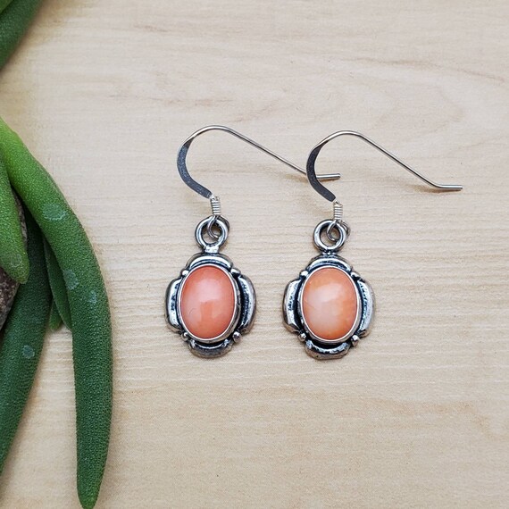 SoCute925 Bamboo Pink Coral Dangle Earrings | Dainty Pink Coral Earrings | Sterling Silver Coral Jewelry | Dainty Pink Earrings Made in USA