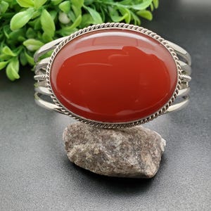 STN #C266 | Lovely Carnelian Crystal Cuff Bracelet | Dainty Sterling Silver Carnelian Bracelet Cuff | Boho Carnelian Bracelet | Gift For Her