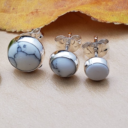 925forher Dainty White Buffalo Turquoise Stud Earrings White Etsy