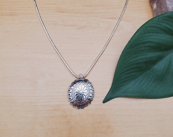 SoCute925 Southwest Concho Necklace 16" | Stamping Concho Southwestern Jewelry | Sterling Silver Concho | Southwest Liquid Silver Necklace