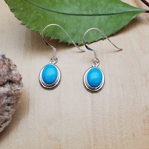 SoCute925 Dainty Simple Sleeping Beauty Turquoise dangle Earrings | Sterling Silver Earrings | Small Blue Turquoise Earrings | Made in USA