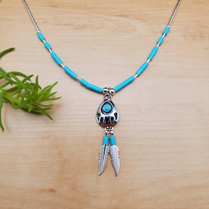 SoCute925 Liquid Silver Bear Paw Necklace 16&quot; | Sterling Silver Bear Paw Pendant with Liquid Silver Necklace 16&quot; Turquoise Bear Paw Jewelry