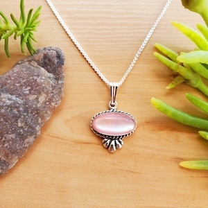 SoCute925 Pink Mother of Pearl Necklace Pendant With Silver Box Chain Necklace 18" | Sterling Silver Pink Shell Jewelry | Pink Necklace