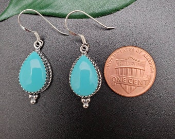 SoCute925 Big Teardrop Turquoise Dangle Earrings | Kingman Turquoise Earrings | Sterling Silver Earrings | Turquoise Southwestern Jewelry