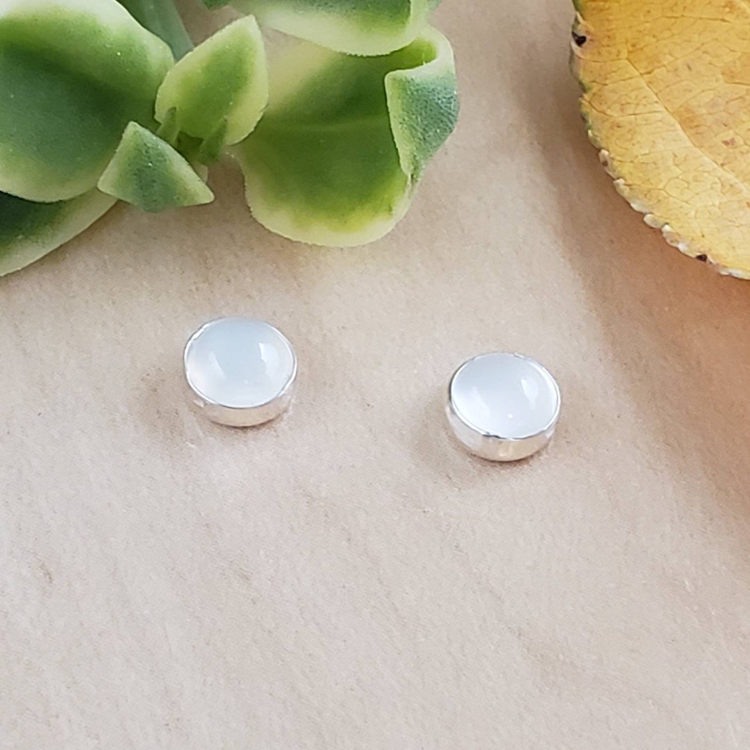 Socute925 5mm Small White Moonstone Studs White Moonstone Post Earrings