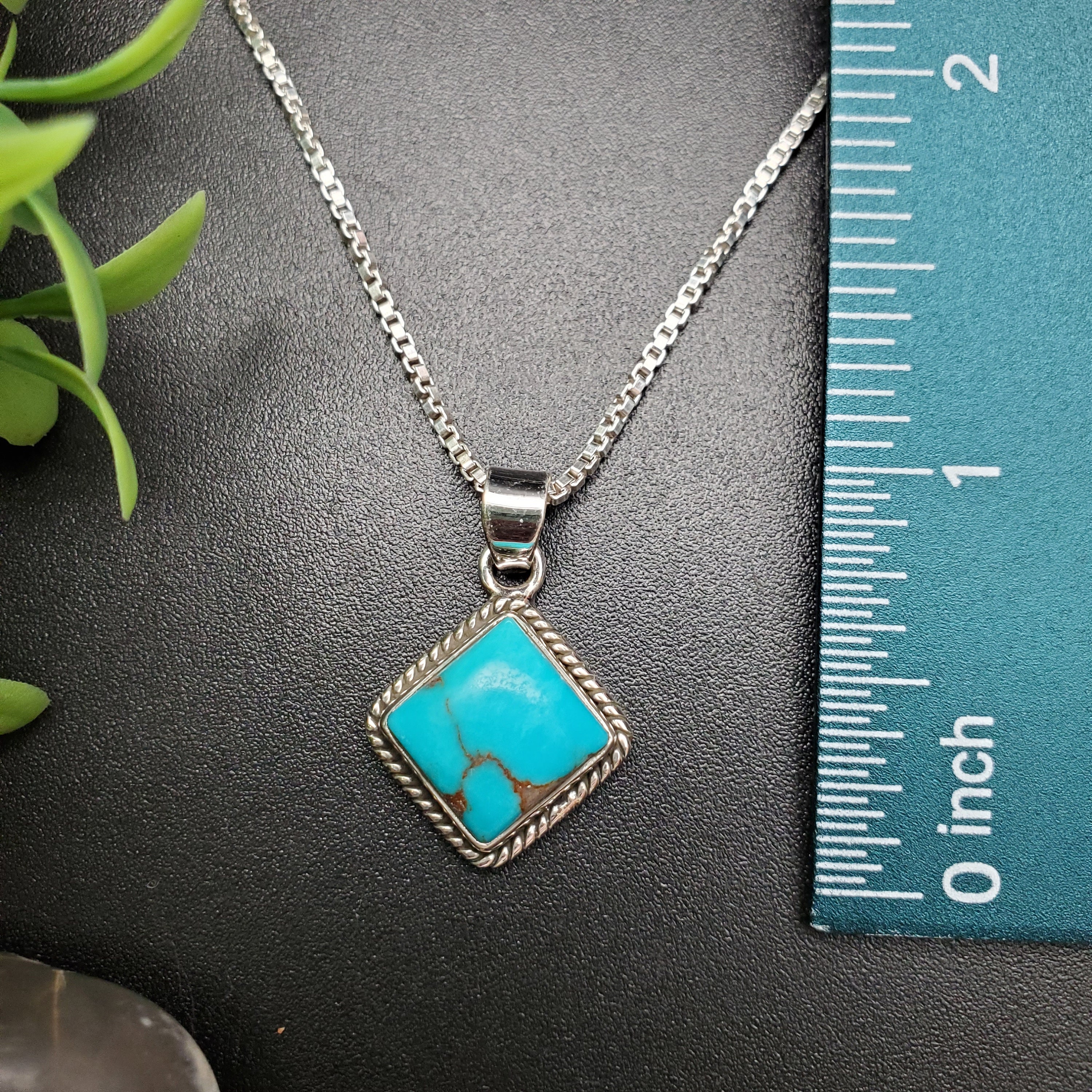 STN #231 | 10mm Square Blue Turquoise Necklace Pendant With