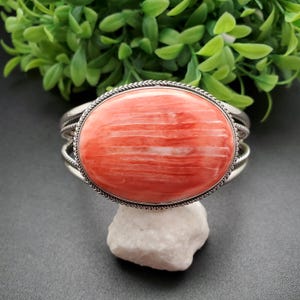 STN #C380 | Big Orange Spiny Oyster Bracelet Cuff | Sterling Silver Spiny Oyster Shell Bracelet | Spiny Oyster Shell Southwest Bracelet