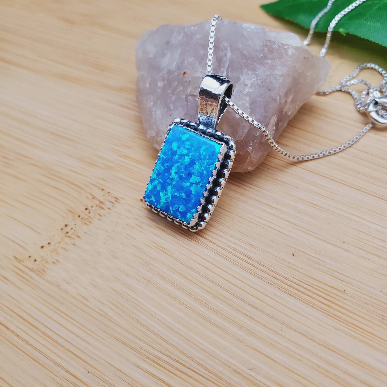 【BLACKPURPLE】23FW★ silver925 palette necklace Square Black Opal Pendant Necklace /black Fire Opal Sterling