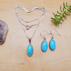 SoCute925 Dainty Turquoise Earrings Necklace Set | Turquoise Jewelry | Sterling Silver Turquoise Jewelry Set | Dainty Jewelry Made in USA
