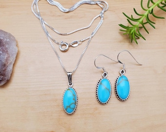 Turquoise Sets 925 Sterling Silver Plated Pendant+Earring Sets ST-212 