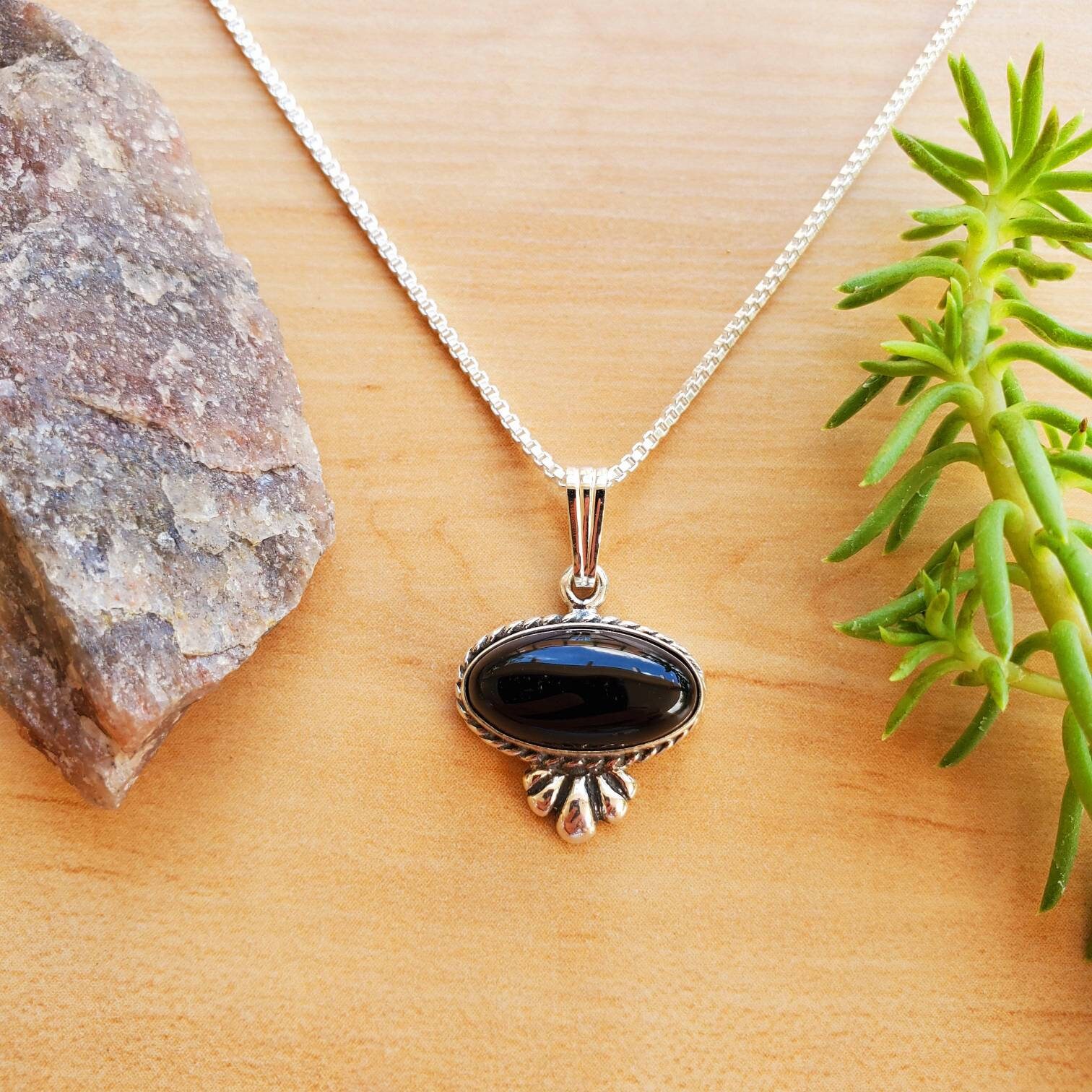Socute925 Black Necklace Pendant With Silver Box Chain