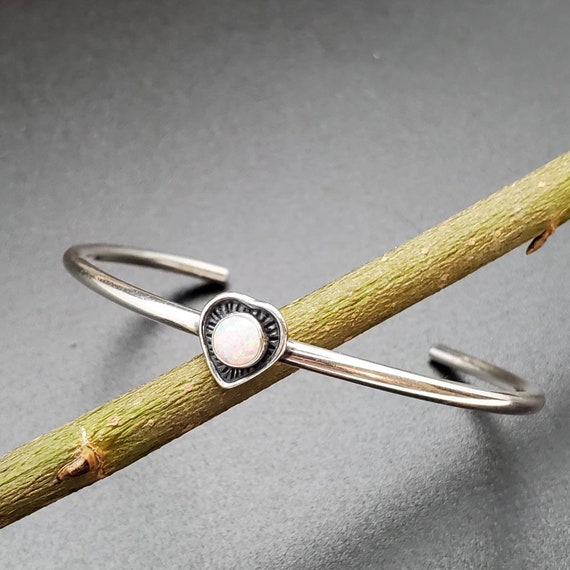 Socute925 Small White Opal Heart Bracelet Cuff Heart Cuff