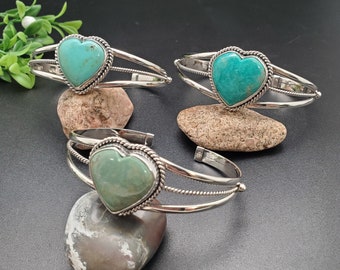 AAC #008 | Royston Turquoise Heart Bracelet Cuff | Lovely Heart Shape Turquoise Bracelet Cuff | Sterling Silver Turquoise Bracelet Cuff