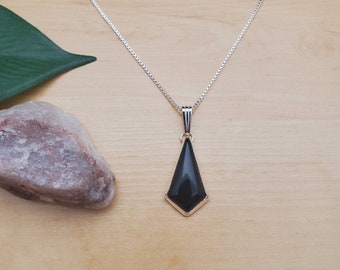 SoCute925 Dainty Black Necklace Pendant With Silver Box Chain Necklace 18 inches Long | Sterling Silver Black Onyx Necklace | Boho Necklace