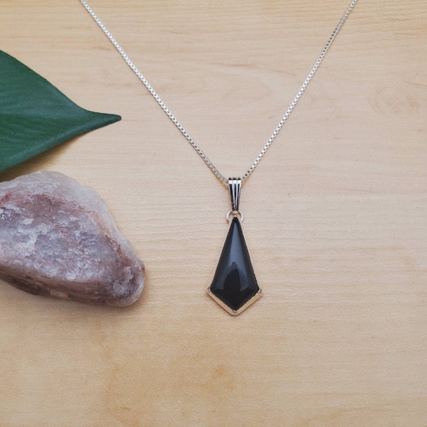 SoCute925 Dainty Black Necklace Pendant With Silver Box Chain Necklace 18 inches Long | Sterling Silver Black Onyx Necklace | Boho Necklace