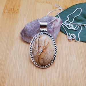 STN #330 | Lovely Picture Jasper Necklace Pendant | Sterling Silver Picture Jasper Oval Pendant | Southwest Pendant | Dainty Gift For Her