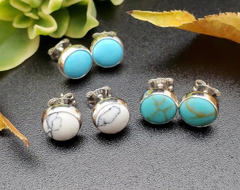 SoCute925 Kingman-turkoois 8 mm | Blauwturkoois | Witte buffelturkoois | 925 sterlingzilver | Turkoois studs | Minimalistische studs