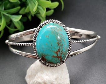STN #C197 Dainty Number 8 Turquoise Cuff Bracelet | Sterling Silver Turquoise Bracelet Cuff | Silver and Turquoise Bracelet | Gift For Her