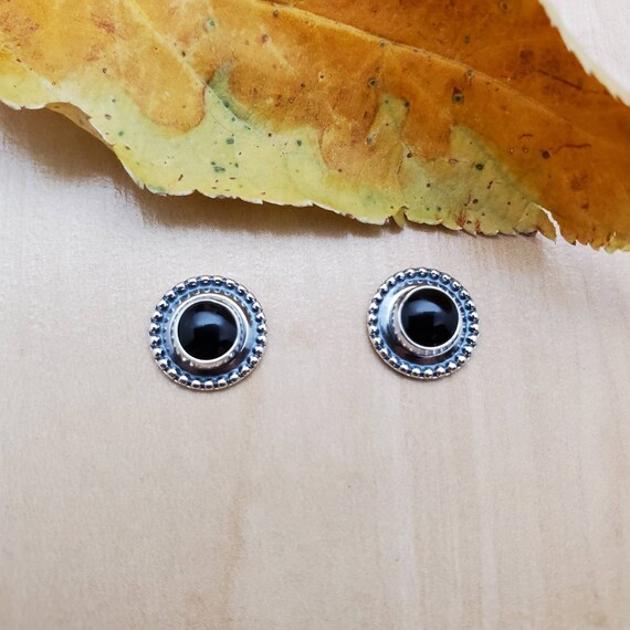 SILVER925 ONYX STUD EARRINGS /シルバー/ピアス Socute925 Black Onyx Stud Earrings | Small Concho Studs