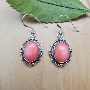 Brincos grandes de coral rosa de bambu SoCute925 | Brincos de coral rosa | Joias de coral em prata esterlina | Brincos rosa do sudoeste, fabricados nos EUA