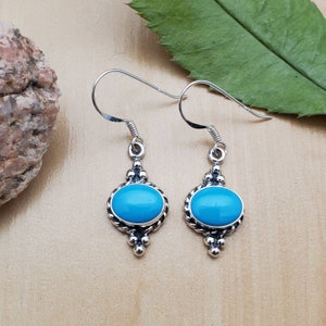 SoCute925 Dainty Blue Turquoise Dangle Earrings | Small Turquoise Earrings | Sterling Silver Earrings | Blue Turquoise Southwestern Earrings