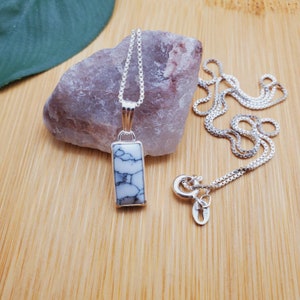 SoCute925 Rectangle White Buffalo Turquoise Necklace Pendant With Silver Box Chain Necklace 18 Inches | Sterling Silver Southwest Necklace