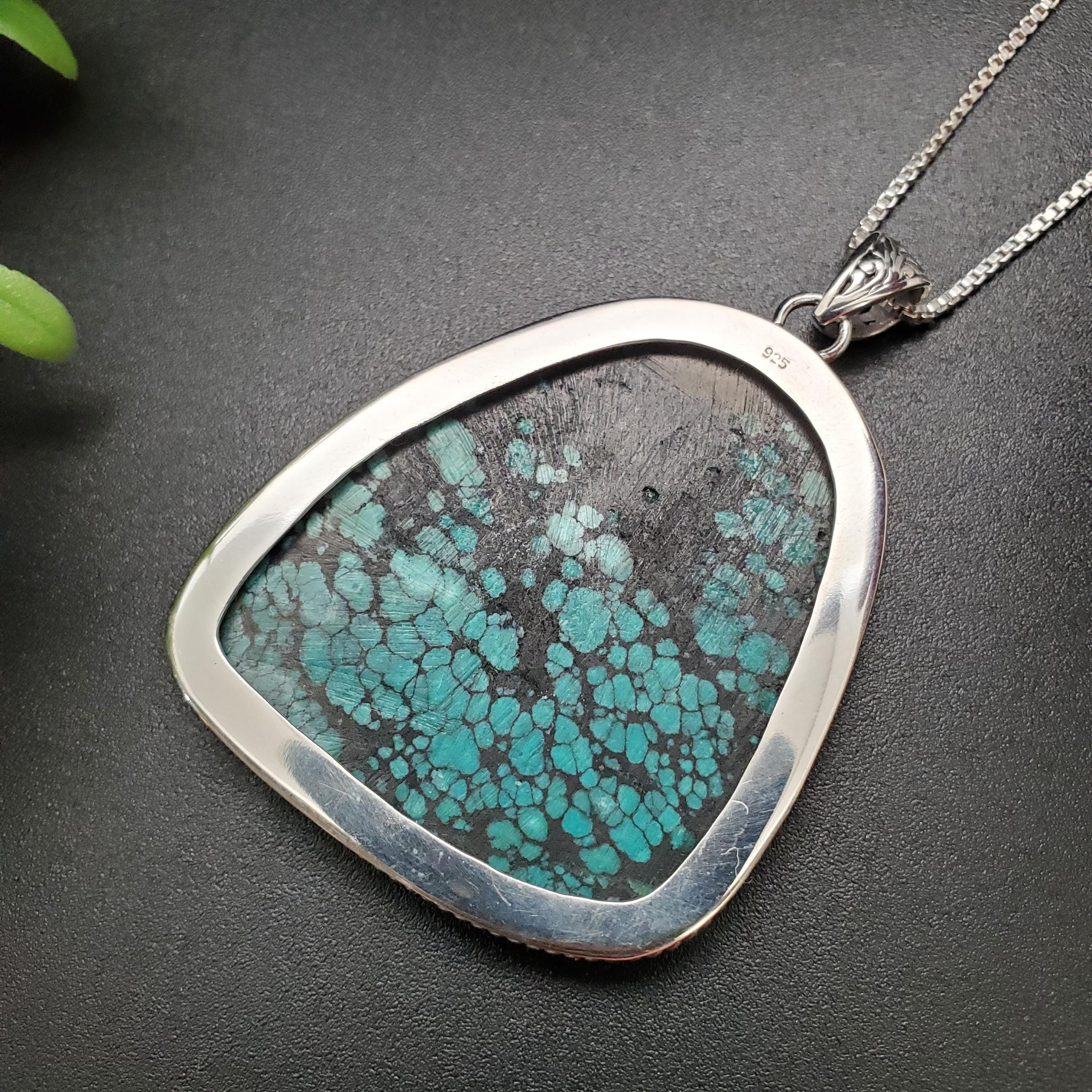 STN #16 | Huge Tibetan Turquoise Necklace Pendant With Silver Chain ...