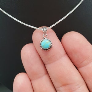 STN 64 Small Handmade 6mm Round Kingman Turquoise Necklace Pendant With Silver Chain Sterling Silver Turquoise Pendant Tiny Pendant image 4