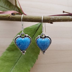 SoCute925 10mm Heart Denim Lapis Drops Earrings | Sterling Silver | Denim Lapis Boho Earrings | Dangle Earrings | Made in USA